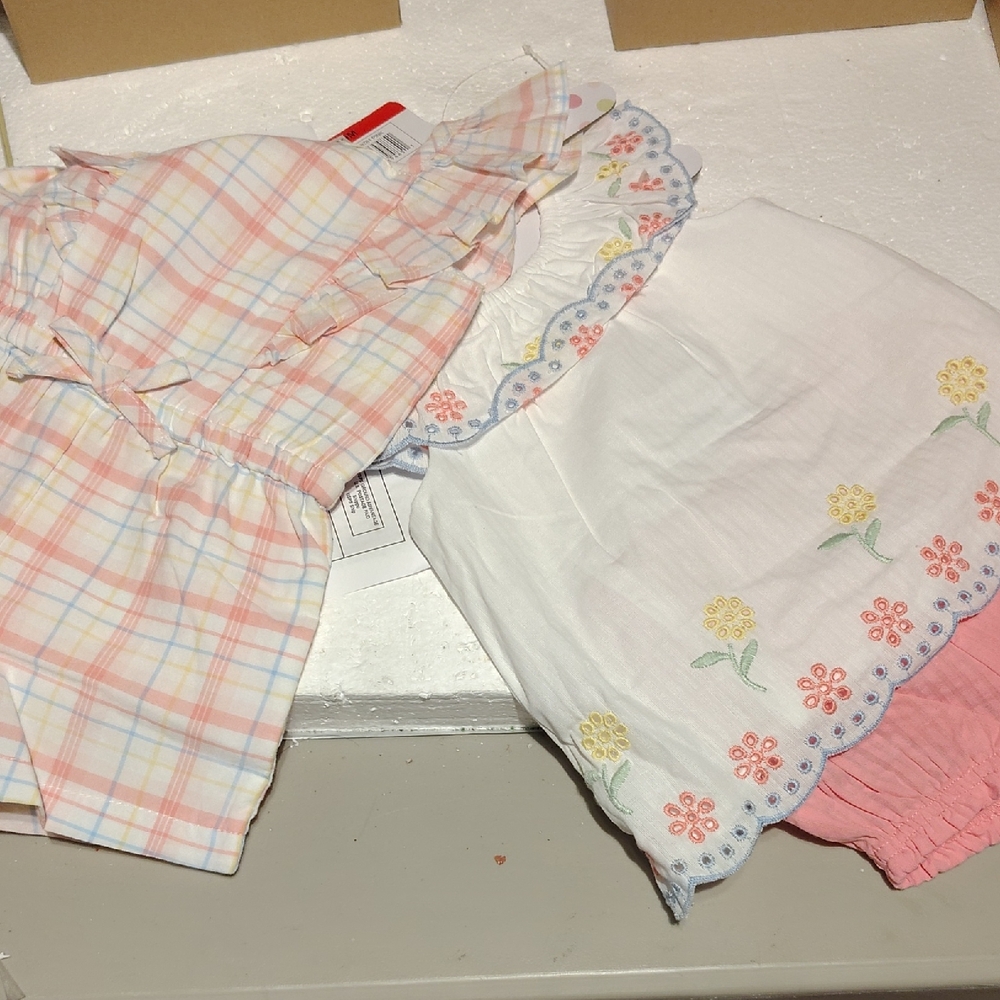 Little Me Pastel Plaid Ruffle Tank & White Embroidered Skirt Set